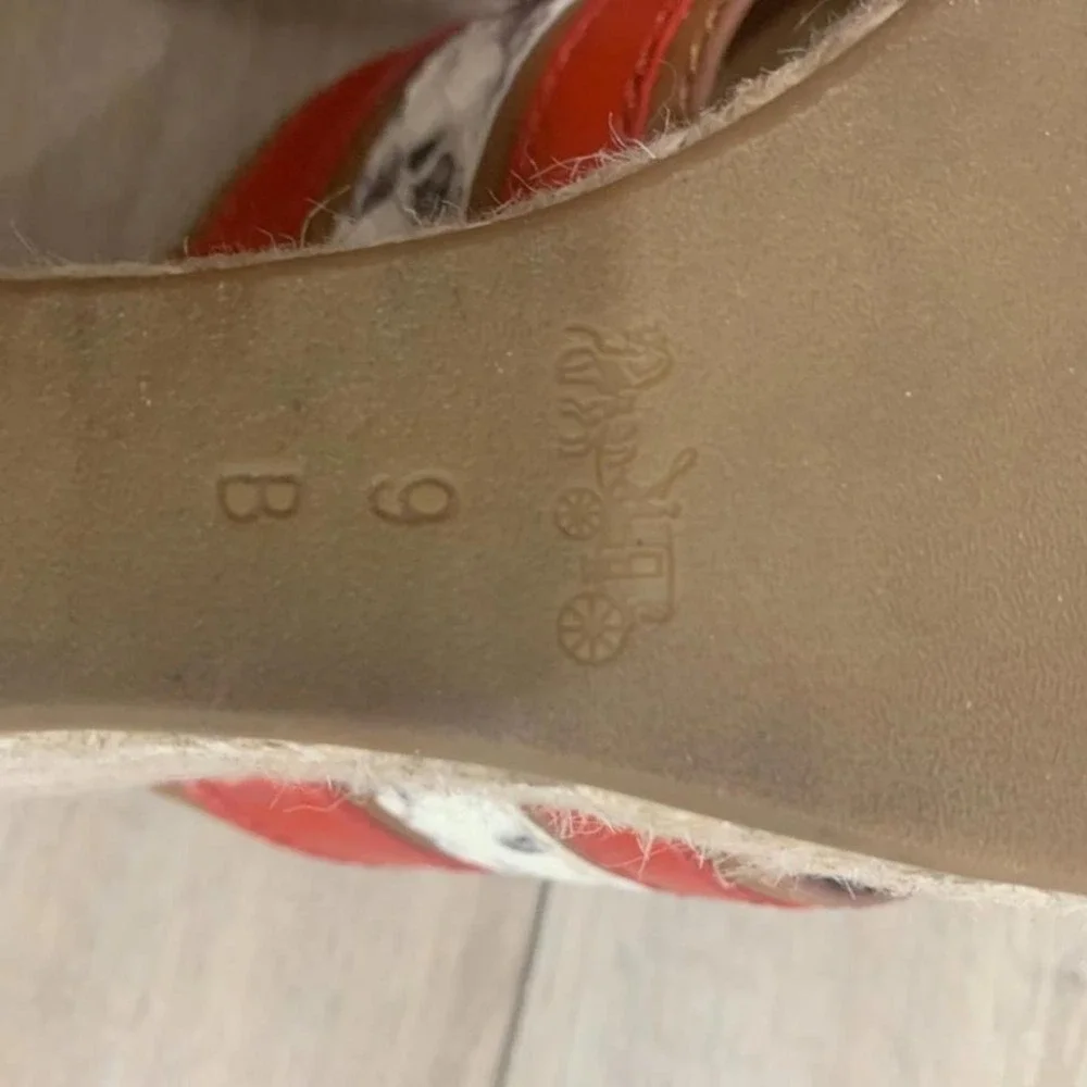 Coach Leather Espadrille‎ Wedge Sandals Orange & Snakeskin Size 9